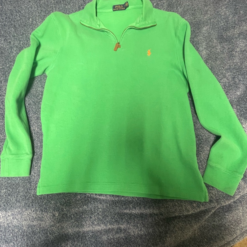 Polo Ralph Lauren Sweater Mens Large Green Knit Pullover 1/4 Zip Pony Logo